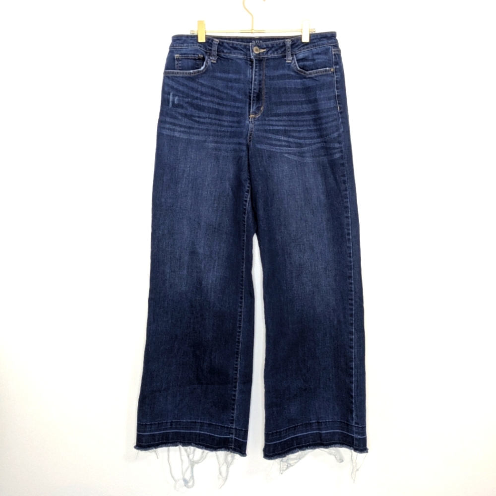 A.N.A Size 12 Dark Wash Blue High Rise Wide Leg Lightly Distressed Denim‎ Jeans